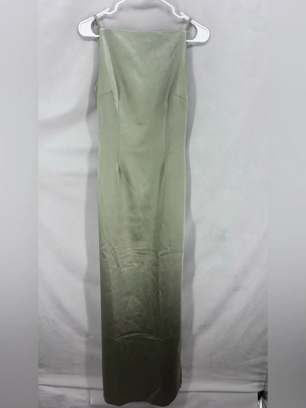 Meshki Sage Green Satin Maxi Dress Sleeveless Boat Neck Elegant Gown Small - Picture 2 of 10